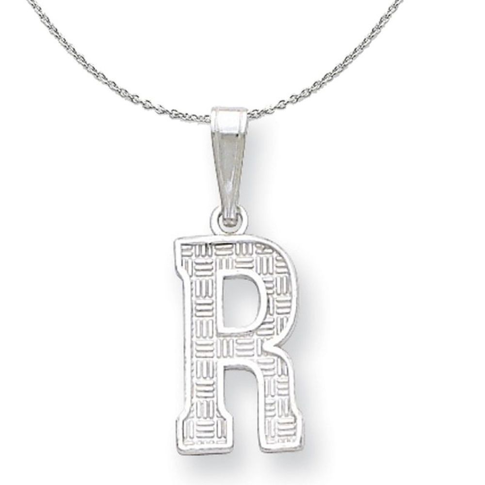 Silver, Sami Collection, Textured Block Initial R Necklace - 16 In